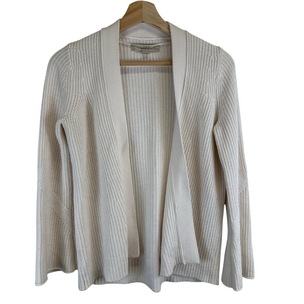 Loft‎ Cream Tight Knit Open Relaxed Cardigan Sweater Womens XS Petite Fisherman